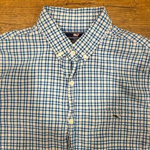 Vineyard Vines Blue White Plaid Cotton Button Down Slim Fit Tucker Shirt Men's M